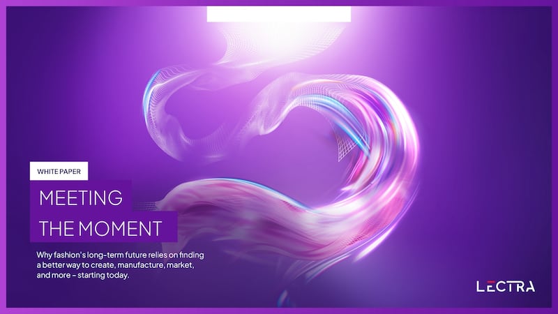 Lectra White Paper Cover which reads "Meeting the Moment" with a purple digital swirl as the main graphic.