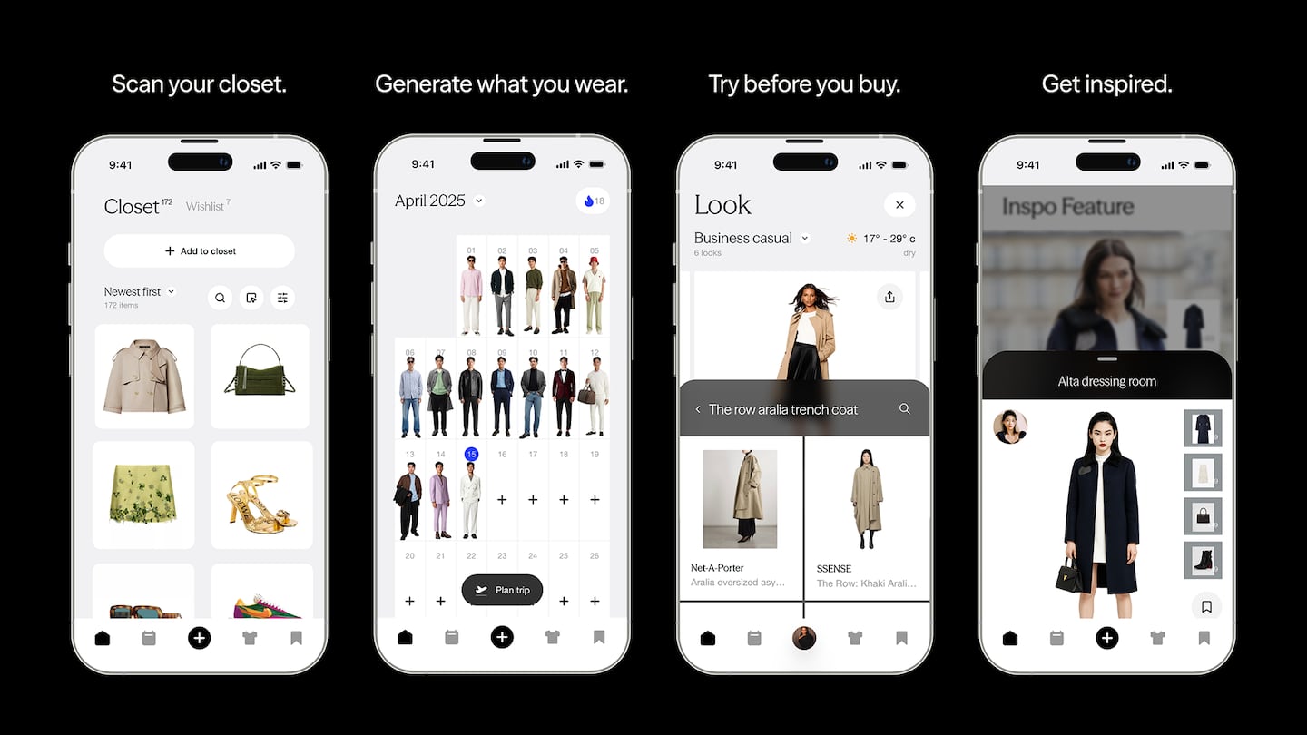 Four phone screens display the Alta app's shopping capabilities
