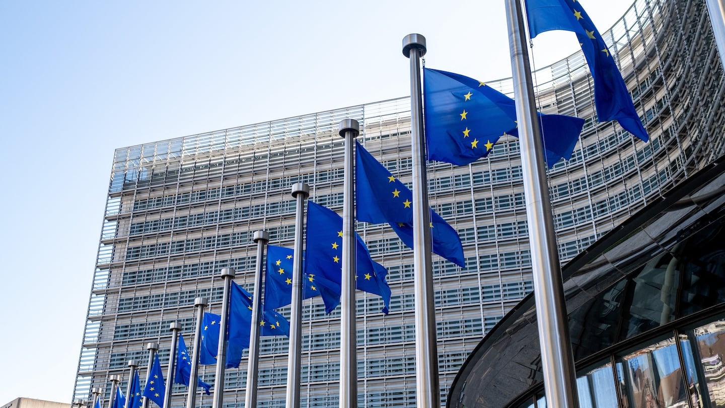 European flags outside a building.