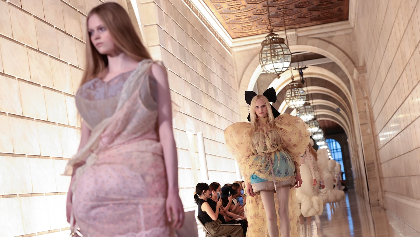 Alex Consani walks the Marc Jacobs 2026 Runway Show at the New York Public Library.
